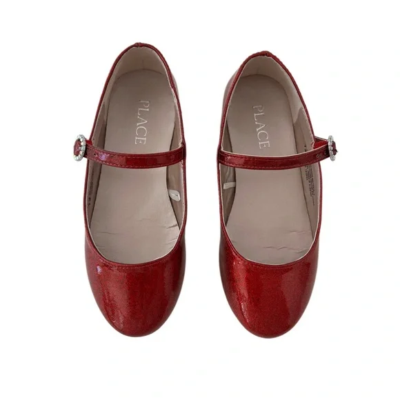 The Children's Place Sparkling Red Glitter Ballet Flats Shoes | Toddler Girl 12 - Picture 2 of 8